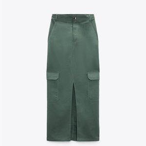 NWT Zara Linen Blend Midi Cargo Skirt 3550/715